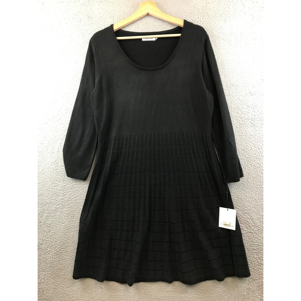 New Calvin Klein Black Sweater Dress Womens XL Long Sleeve Knitwear Fall‎
